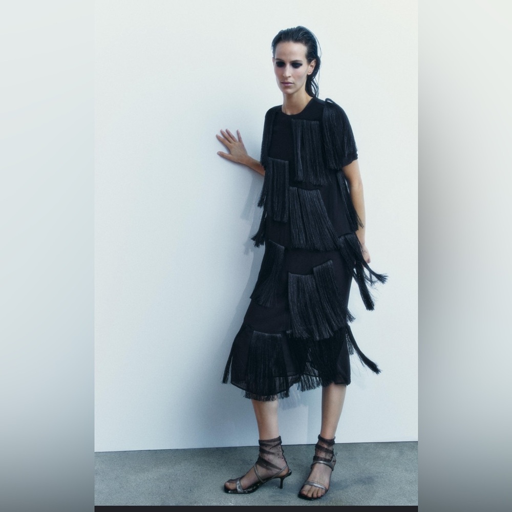 Zara Black Fringe Midi Dress